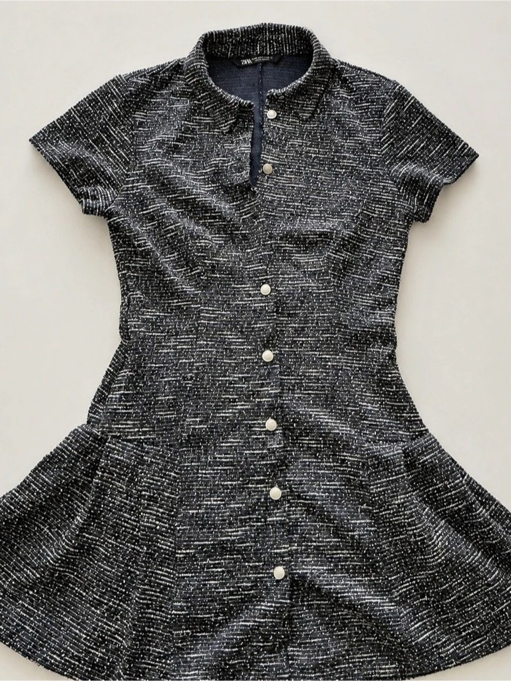 ZARA Tweed-Style Mini Dress in Black & White Size Medium Like New